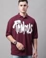 Shop Men's Maroon Famous Typography Super Loose Fit Polo T-shirt-Front