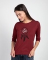 Shop Dreamcatcher Free Spirit 3/4th Sleeve Slim Fit T-Shirt Scarlet Red-Front