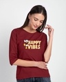 Shop Duck Happy Vibes Round Neck 3/4th Sleeve T-Shirt (DL) Scarlet Red-Front