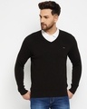 Shop Men's Black  V Neck Sweater-Front
