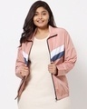 Shop Dusty Pink Plus Size Fashion Color Block Windcheater-Front