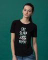 Shop Eat Sleep Lyadh Repeat Basic Round Hem T-Shirt-Front