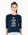 Shop Eat Sleep Lyadh Repeat Round Neck 3/4th Sleeve T-Shirt-Front