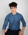 Shop Egyptian Blue  Slim Fit Printed Henley Shirt-Front