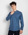 Shop Egyptian Blue  Slim Fit Printed Henley Shirt-Design