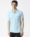 Shop Electric blue-Neon Lime Contrast Collar Pique Polo T-Shirt-Front