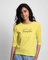 Shop Embrace Imperfection Round Neck 3/4 Sleeve T-Shirt Pastel Yellow-Front