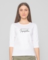 Shop Embrace Imperfection Round Neck 3/4 Sleeve T-Shirt White-Front