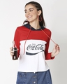 Shop Women's Red & White Enjoy Coca-Cola Color Block Hoodie Short Top-Front