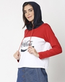 Shop Women's Red & White Enjoy Coca-Cola Color Block Hoodie Short Top-Design