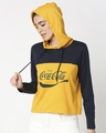 Shop Women's Blue & Yellow Enjoy Coca-Cola Color Block Hoodie Short Top-Design