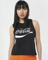 Shop Women's Black Enjoy Coca-Cola Typography Tank Top-Front