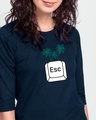 Shop Escape Vacay Round Neck 3/4 Sleeve T-Shirt Navy Blue-Front