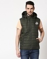Shop Explore More Logo Sleeveless Puffer Jacket with Detachable Hood-Front