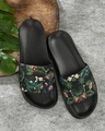Shop Black And Green Floral Casual Sliders-Front