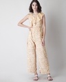 Shop Beige Abstract Ruffled Neck Jumpsuit