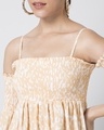 Shop Beige White Abstract Smocked Strappy Top-Full
