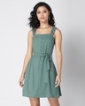 Shop Green Strappy Belted Ruffle Dress-Front
