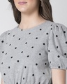 Shop Grey Polka Puff Sleeve Knit Crop Top-Full