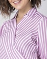 Shop Lilac Striped Puff Sleeve Collared Wrap Top-Full