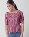Shop Pink Chevron Puff Sleeve Top-Front