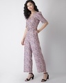 Shop Pink Leopard Print Puff Sleeve Belted Jumpsuit-Design