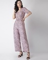 Shop Pink Leopard Print Puff Sleeve Belted Jumpsuit