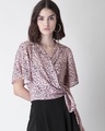 Shop Pink Leopard Print Side Tie Wrap Shirt-Front