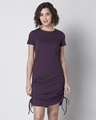 Shop Purple Jersey Side Drawstring Bodycon Dress-Front