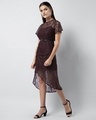 Shop Wine Lace Ruched Midi Dress With Leather Belt-Design