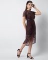 Shop Wine Lace Ruched Midi Dress With Leather Belt-Full
