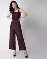 Shop Wine Strappy Frilled Jumpsuit