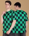 Shop Men's Green Demon Slayer Tanjiro Checked Oversized T Shirt-Front