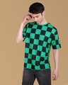 Shop Men's Green Demon Slayer Tanjiro Checked Oversized T Shirt-Design