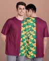 Shop Men's Maroon Demon Geometric Printed Oversized T Shirt-Front