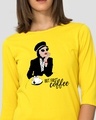 Shop Fashion Coffee Round Neck 3/4 Sleeve T-Shirt Pineapple Yellow-Front