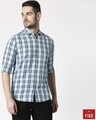 Shop Men's Arctic Blue Slim Fit Casual Check Shirt-Front