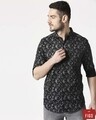Shop Men's Black Slim Fit Casual Print Shirt-Front
