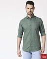 Shop Men's Jumper Green Slim Fit Casual Print Shirt-Front