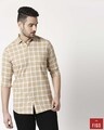 Shop Men's Khakhi Slim Fit Casual Check Shirt-Front