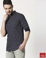 Shop Men's Navy Slim Fit Casual Print Shirt-Front
