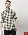 Shop Men's Off White Slim Fit Casual Check Shirt-Front