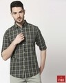 Shop Men's Olive Green Slim Fit Casual Check Shirt-Front