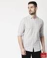 Shop Men's Stone Grey Slim Fit Casual Check Shirt-Front