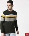 Shop Olive Green Colour Block Sweater-Front