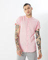 Shop Fiji Pink Mandarin Collar Pique Shirt-Front
