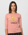 Shop Women's Pink Flawless Tweety 3/4th Sleeve Graphic Printed Slim Fit T-shirt-Front