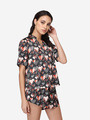 Shop Flufflump Black Hearts Satin Tshirt & Shorts Night Suit-Full