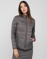 Shop Fog Grey Plain Puffer Jacket-Front