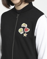 Shop Women's Black & White Food Pop Badge Color Block Varsity Bomber Jacket